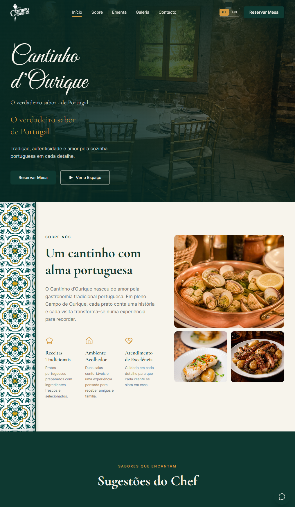 Landing page de restaurante português