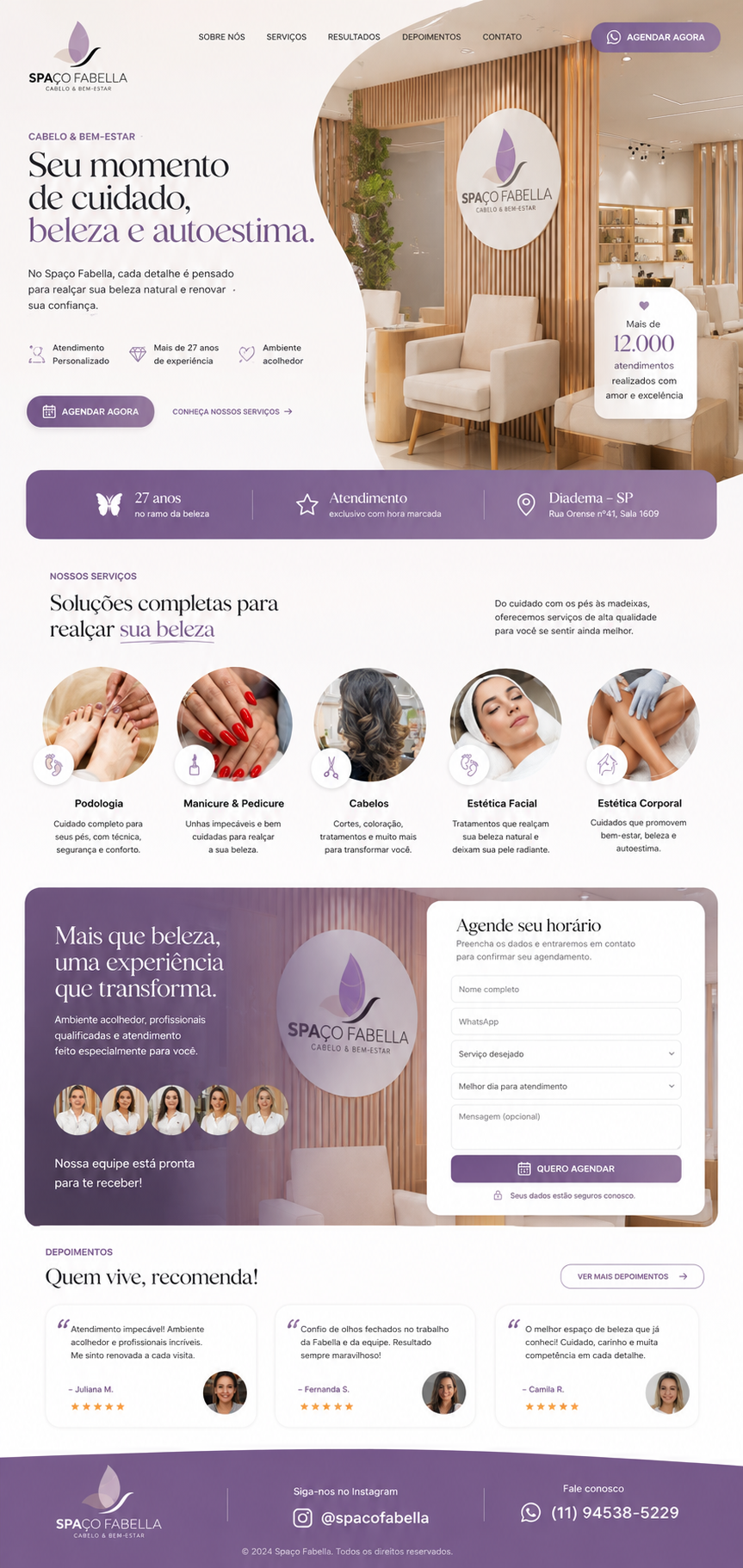 Landing page de salão de beleza